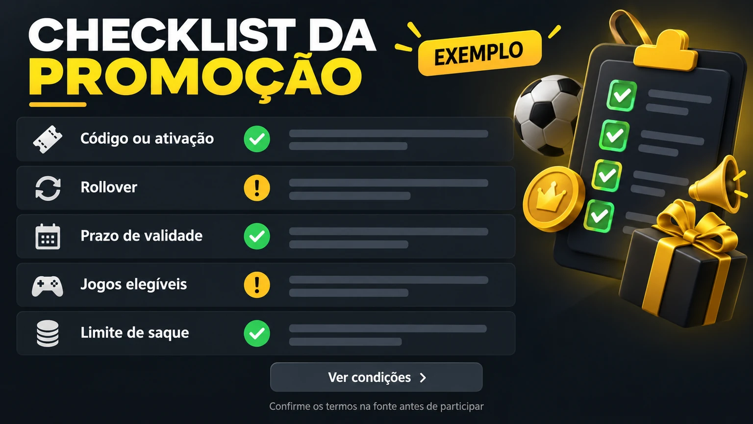 Checklist editorial para avaliar promoções Ginga Bet